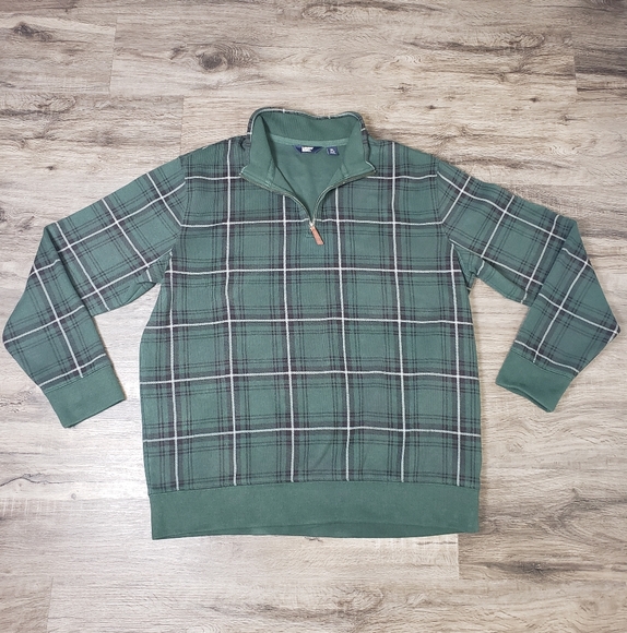 Land's End Men's XL Plaid Holiday Sweater 1/4 Zip Green Classic Business Office - Picture 1 of 6
